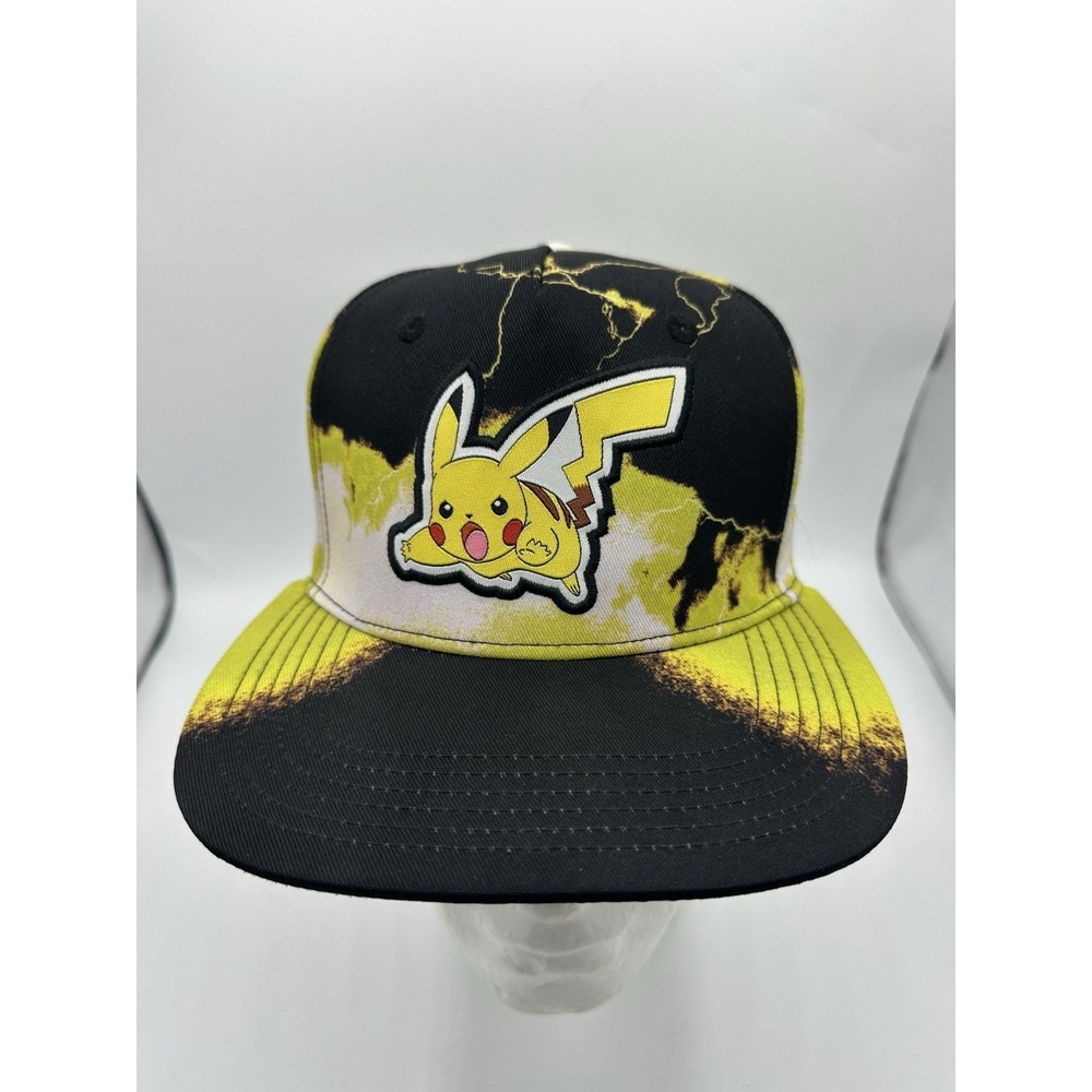 Pokemon Pikachu Lightning‎ Snapback Hat Black Yellow Flat Bill Cap NWOT